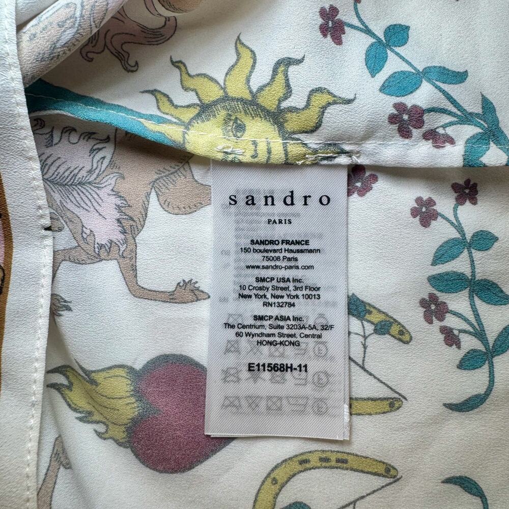 Sandro Paris Azucar Chiffon Blouse Tarot Print Lace Ivory Sz 1 Small Celestial - Picture 6 of 16